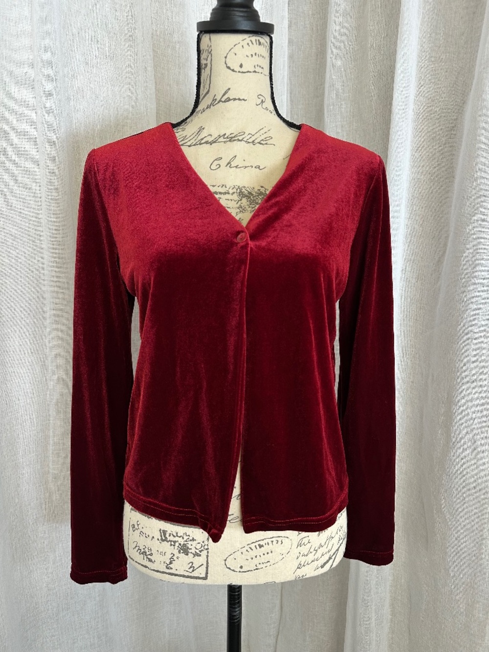 Vintage Red Velvet Sweater Cardigan by M Studio size s/m